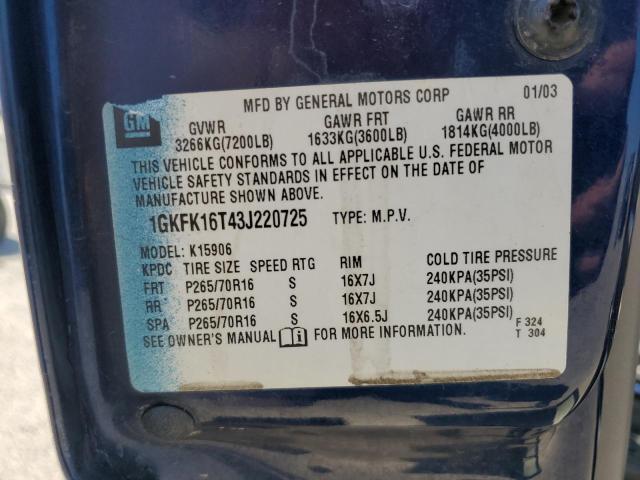 Photo 12 VIN: 1GKFK16T43J220725 - GMC YUKON 