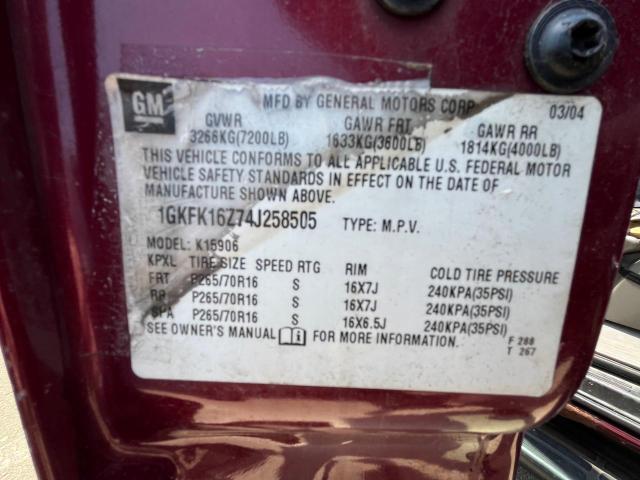 Photo 9 VIN: 1GKFK16Z74J258505 - GMC YUKON 