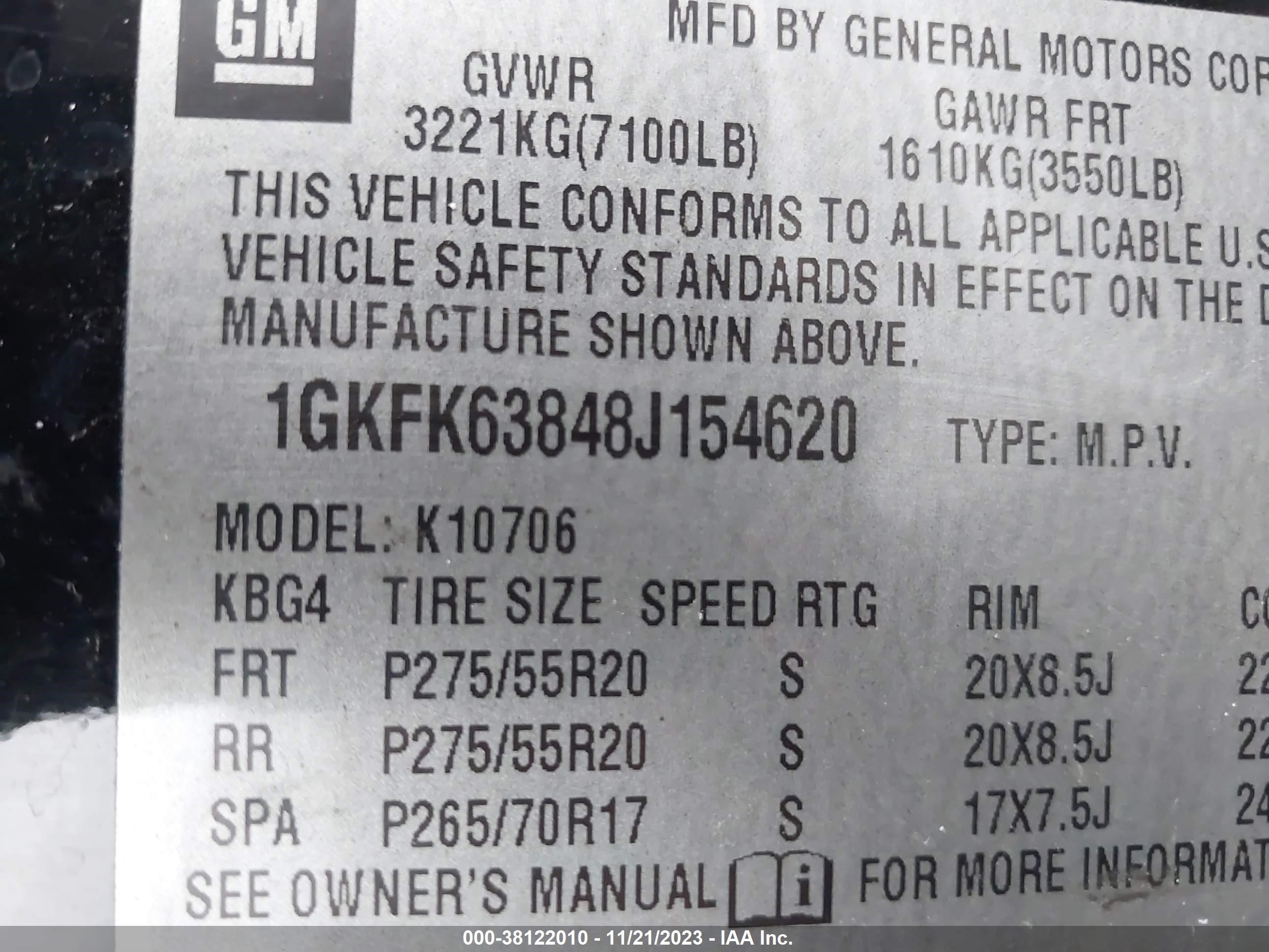 Photo 8 VIN: 1GKFK63848J154620 - GMC YUKON 