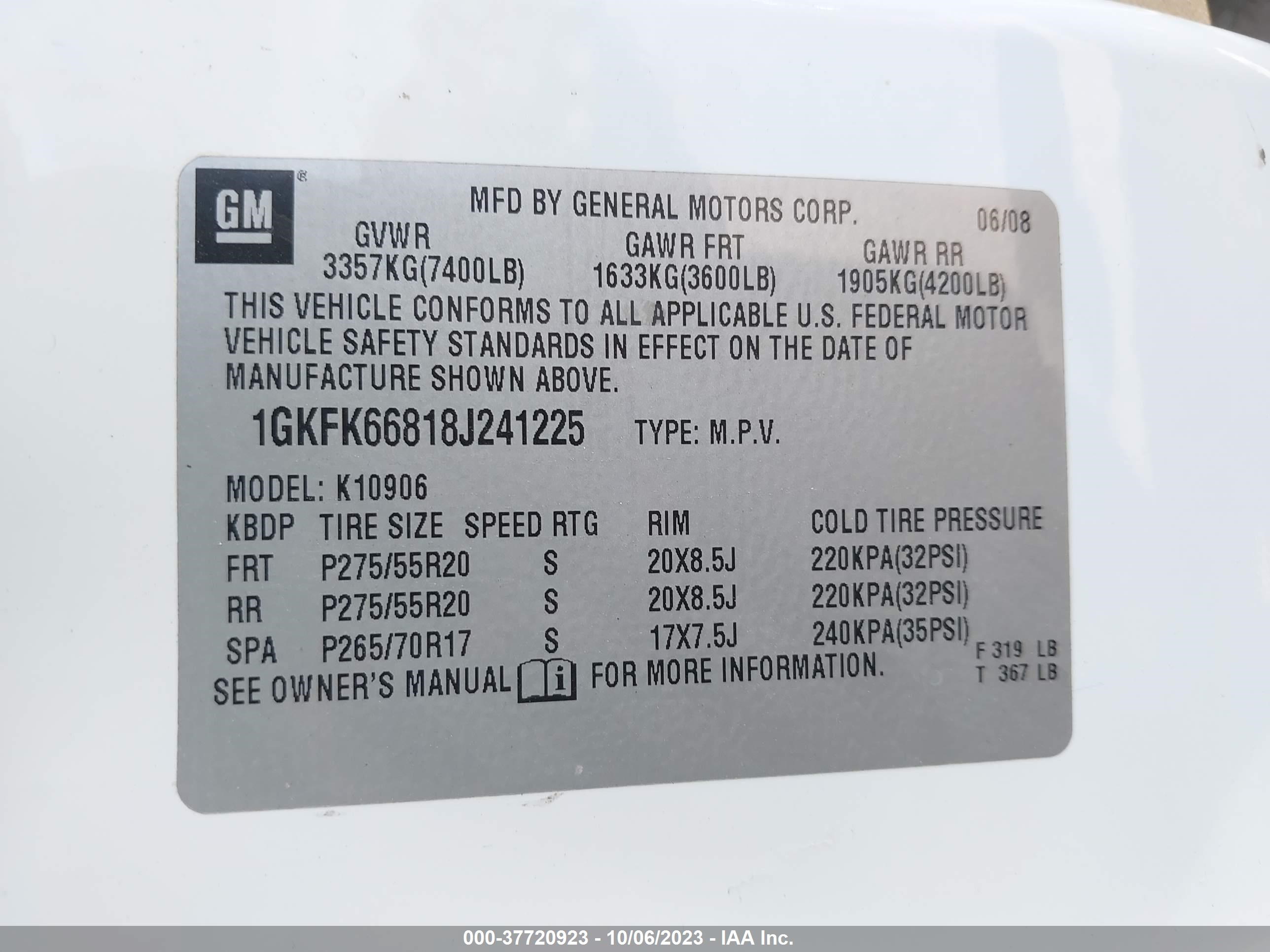 Photo 8 VIN: 1GKFK66818J241225 - GMC YUKON 