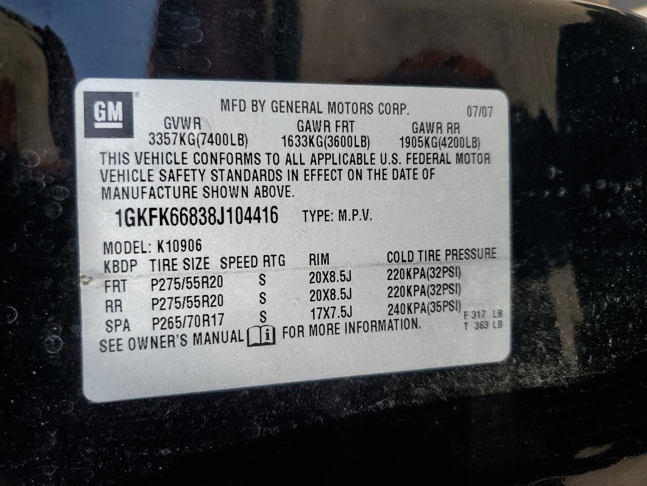 Photo 12 VIN: 1GKFK66838J104416 - GMC YUKON 