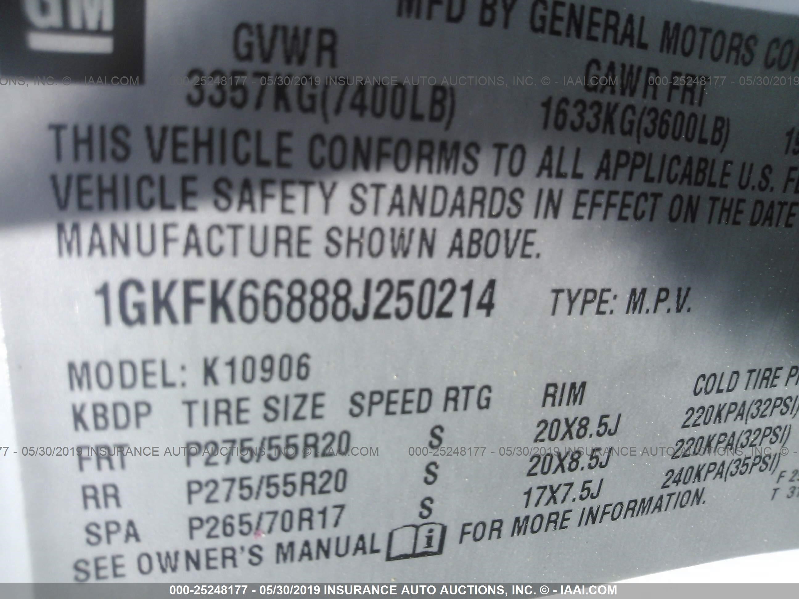 Photo 8 VIN: 1GKFK66888J250214 - GMC YUKON 