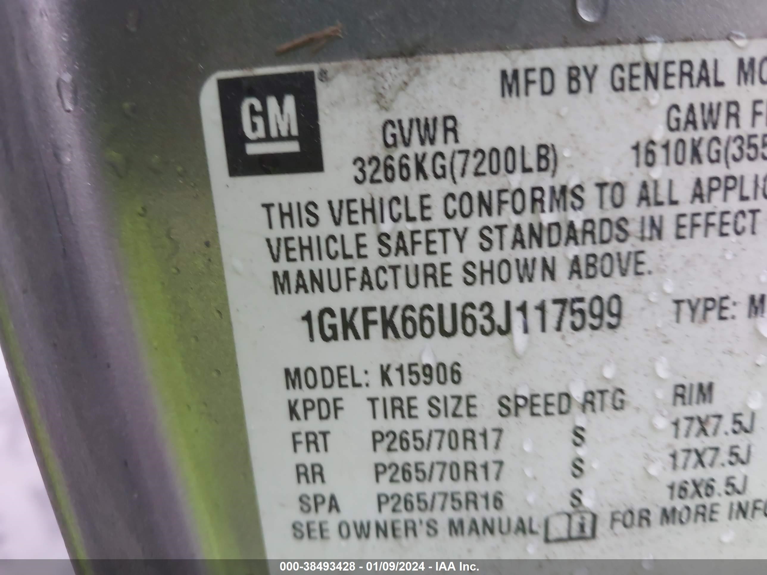 Photo 8 VIN: 1GKFK66U63J117599 - GMC YUKON 