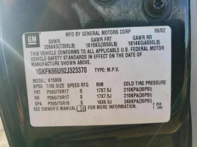 Photo 12 VIN: 1GKFK66U92J323370 - GMC YUKON XL 