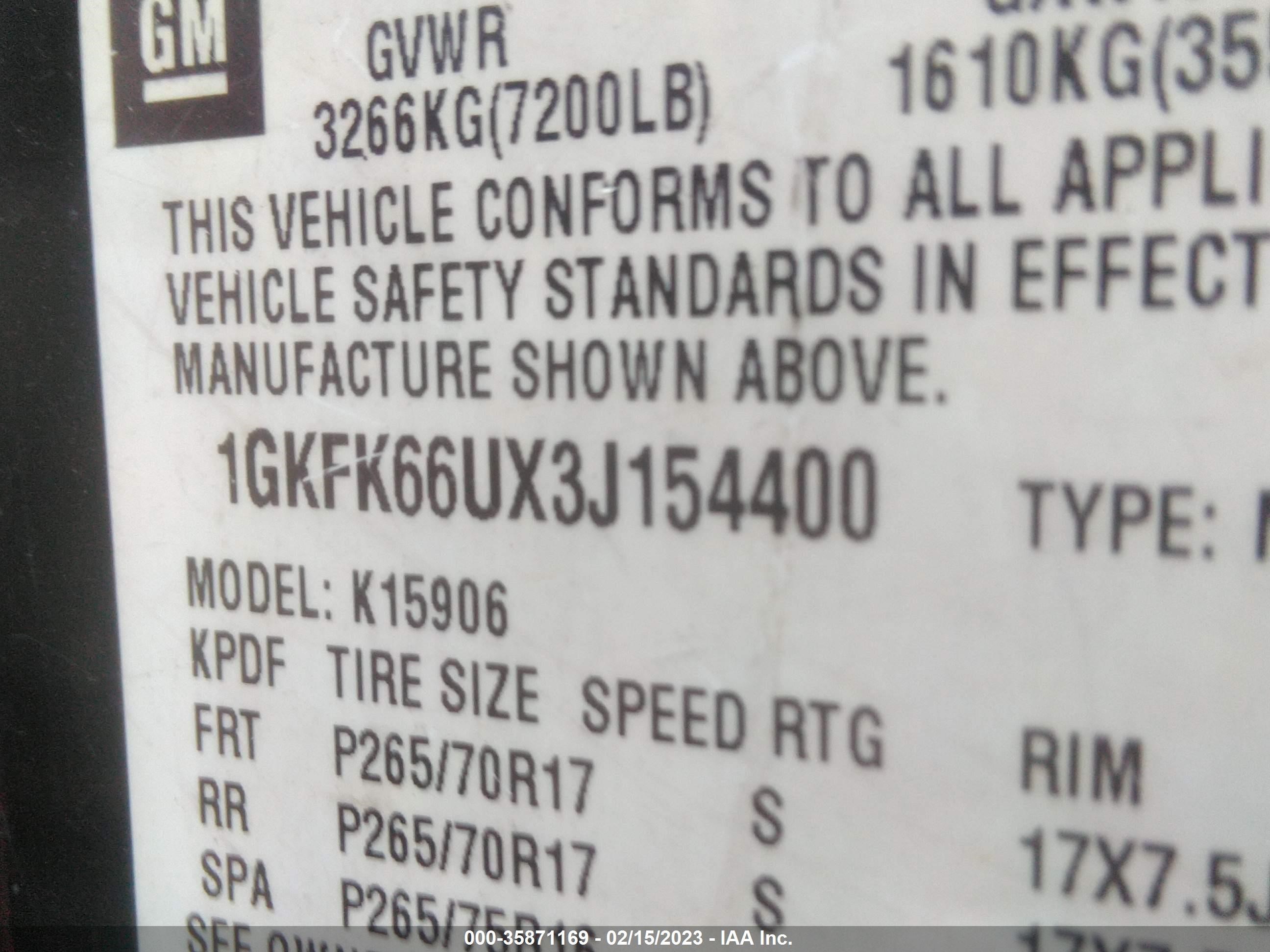 Photo 8 VIN: 1GKFK66UX3J154400 - GMC YUKON 