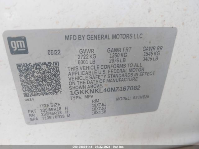 Photo 8 VIN: 1GKKNKL40NZ167082 - GMC ACADIA 