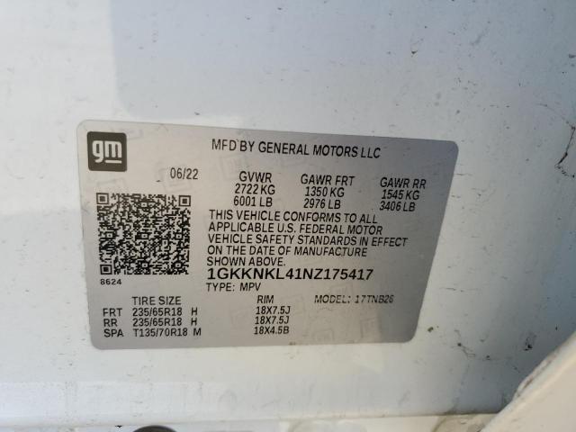 Photo 12 VIN: 1GKKNKL41NZ175417 - GMC ACADIA SLE 