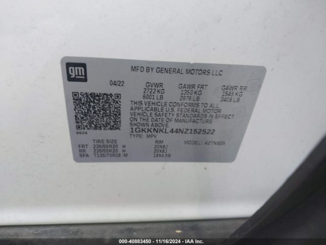 Photo 8 VIN: 1GKKNKL44NZ152522 - GMC ACADIA 