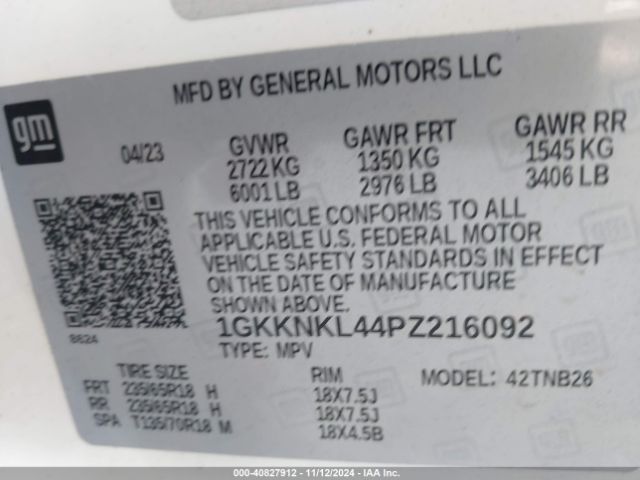 Photo 9 VIN: 1GKKNKL44PZ216092 - GMC ACADIA 