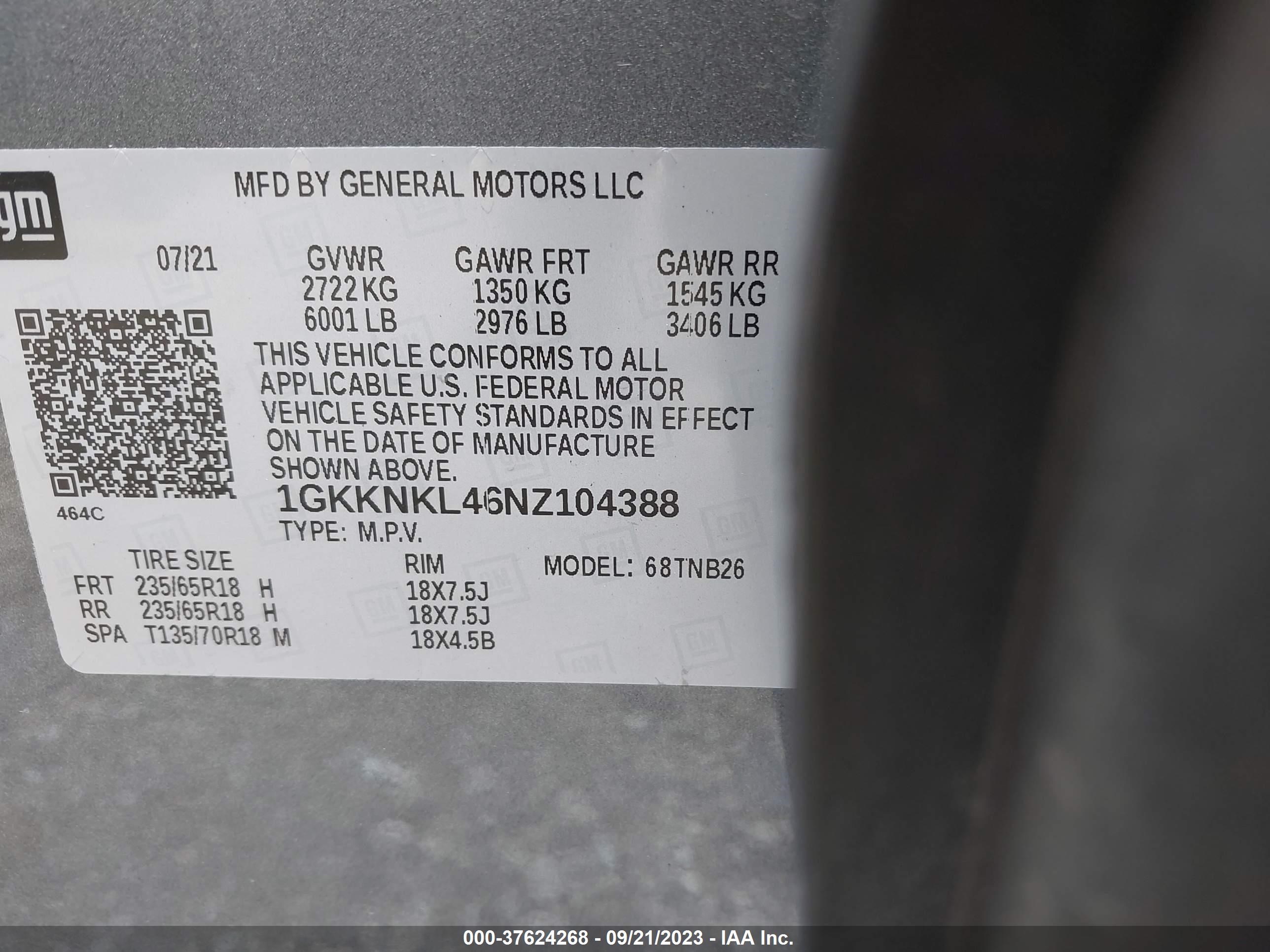 Photo 8 VIN: 1GKKNKL46NZ104388 - GMC ACADIA 