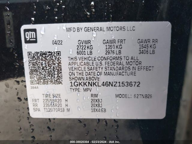 Photo 8 VIN: 1GKKNKL46NZ153672 - GMC ACADIA 