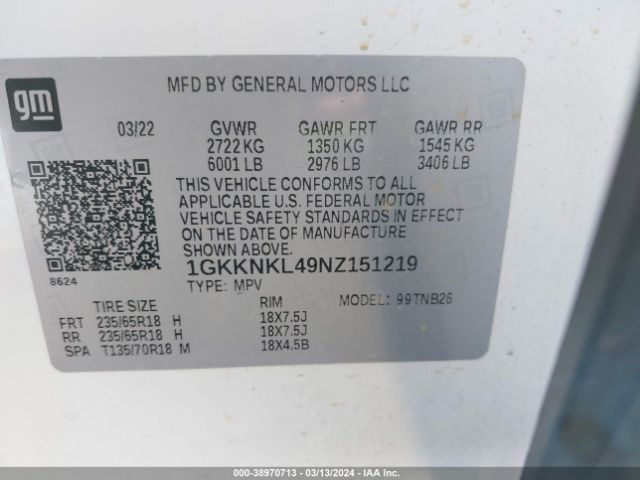 Photo 8 VIN: 1GKKNKL49NZ151219 - GMC ACADIA 