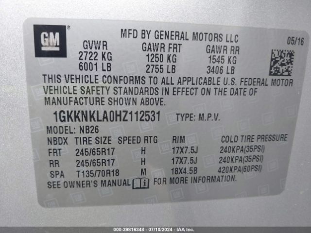 Photo 8 VIN: 1GKKNKLA0HZ112531 - GMC ACADIA 