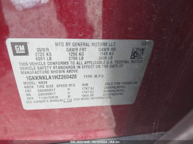 Photo 8 VIN: 1GKKNKLA1HZ260428 - GMC ACADIA 