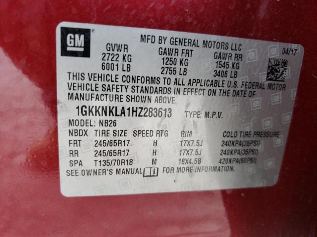 Photo 9 VIN: 1GKKNKLA1HZ283613 - GMC ACADIA SLE 