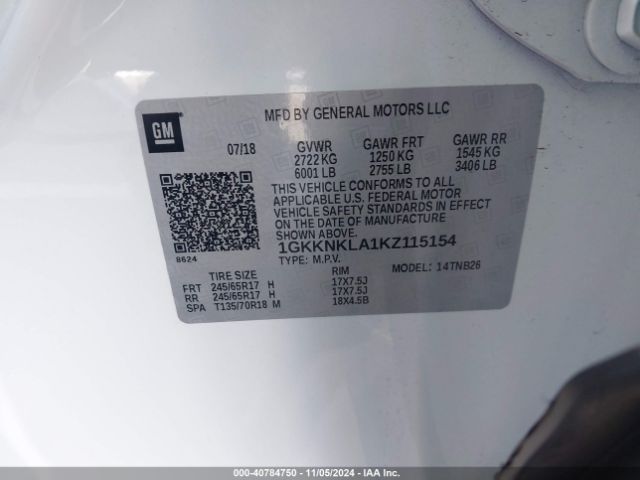 Photo 8 VIN: 1GKKNKLA1KZ115154 - GMC ACADIA 