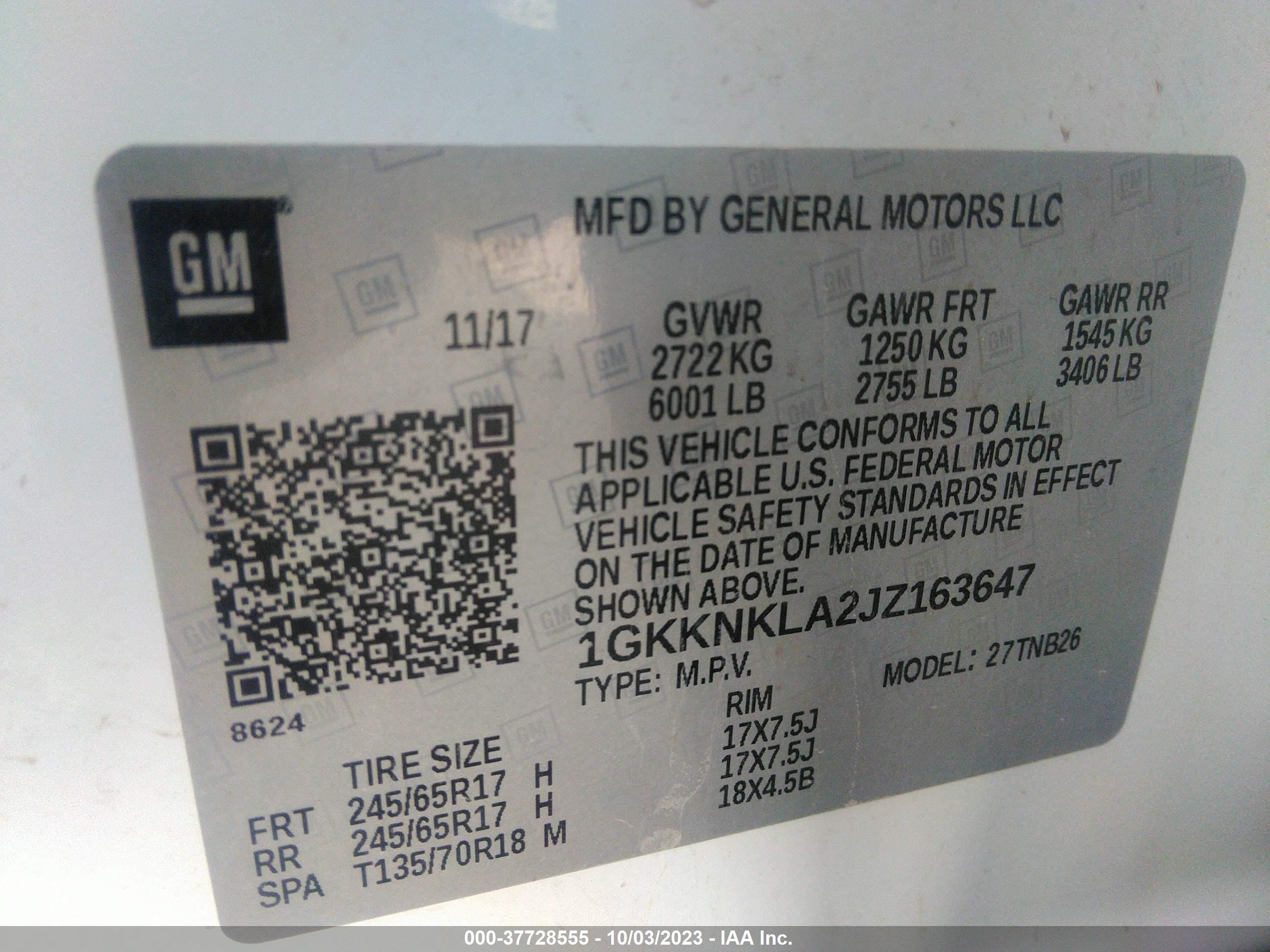 Photo 8 VIN: 1GKKNKLA2JZ163647 - GMC ACADIA 