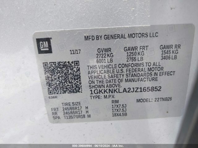 Photo 8 VIN: 1GKKNKLA2JZ165852 - GMC ACADIA 