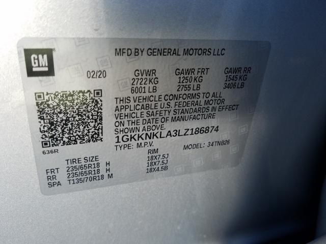 Photo 9 VIN: 1GKKNKLA3LZ186874 - GMC ACADIA SLE 