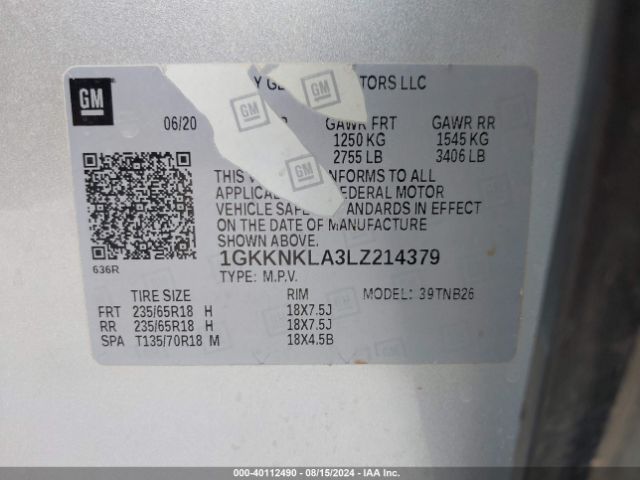 Photo 8 VIN: 1GKKNKLA3LZ214379 - GMC ACADIA 