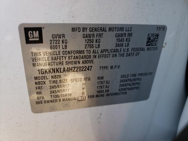 Photo 9 VIN: 1GKKNKLA4HZ202247 - GMC ACADIA SLE 