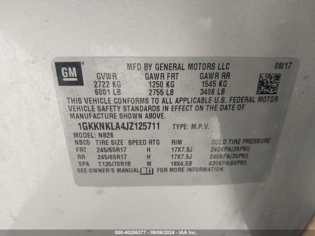 Photo 8 VIN: 1GKKNKLA4JZ125711 - GMC ACADIA 