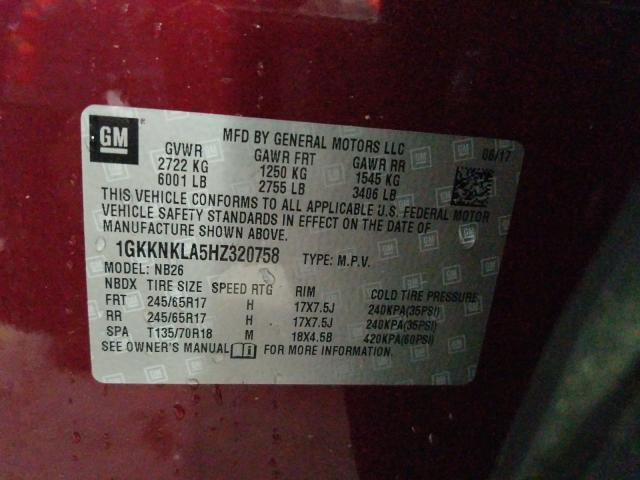 Photo 9 VIN: 1GKKNKLA5HZ320758 - GMC ACADIA SLE 