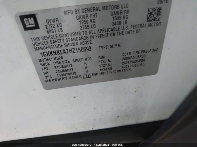 Photo 8 VIN: 1GKKNKLA7HZ150693 - GMC ACADIA 