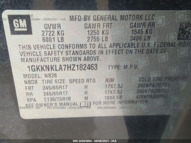 Photo 8 VIN: 1GKKNKLA7HZ182463 - GMC ACADIA 