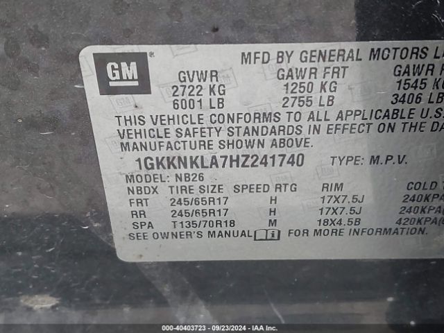 Photo 8 VIN: 1GKKNKLA7HZ241740 - GMC ACADIA 