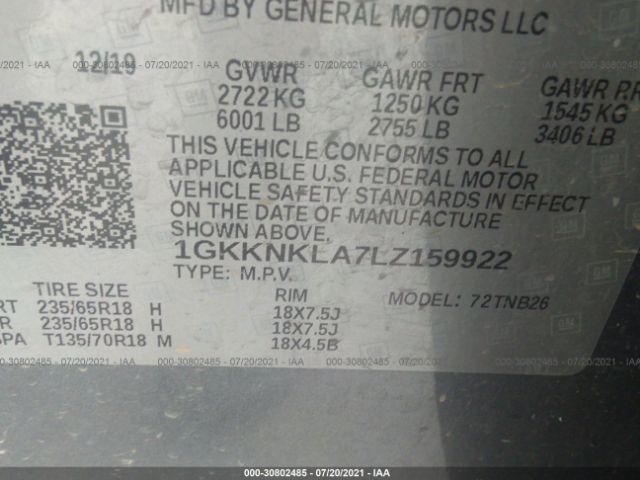 Photo 8 VIN: 1GKKNKLA7LZ159922 - GMC ACADIA 