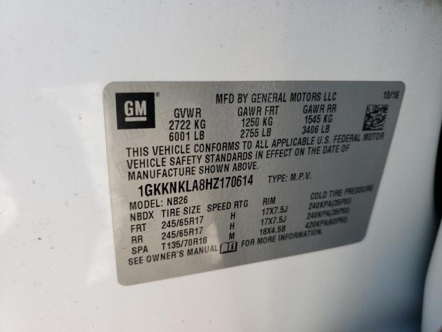 Photo 12 VIN: 1GKKNKLA8HZ170614 - GMC ACADIA SLE 