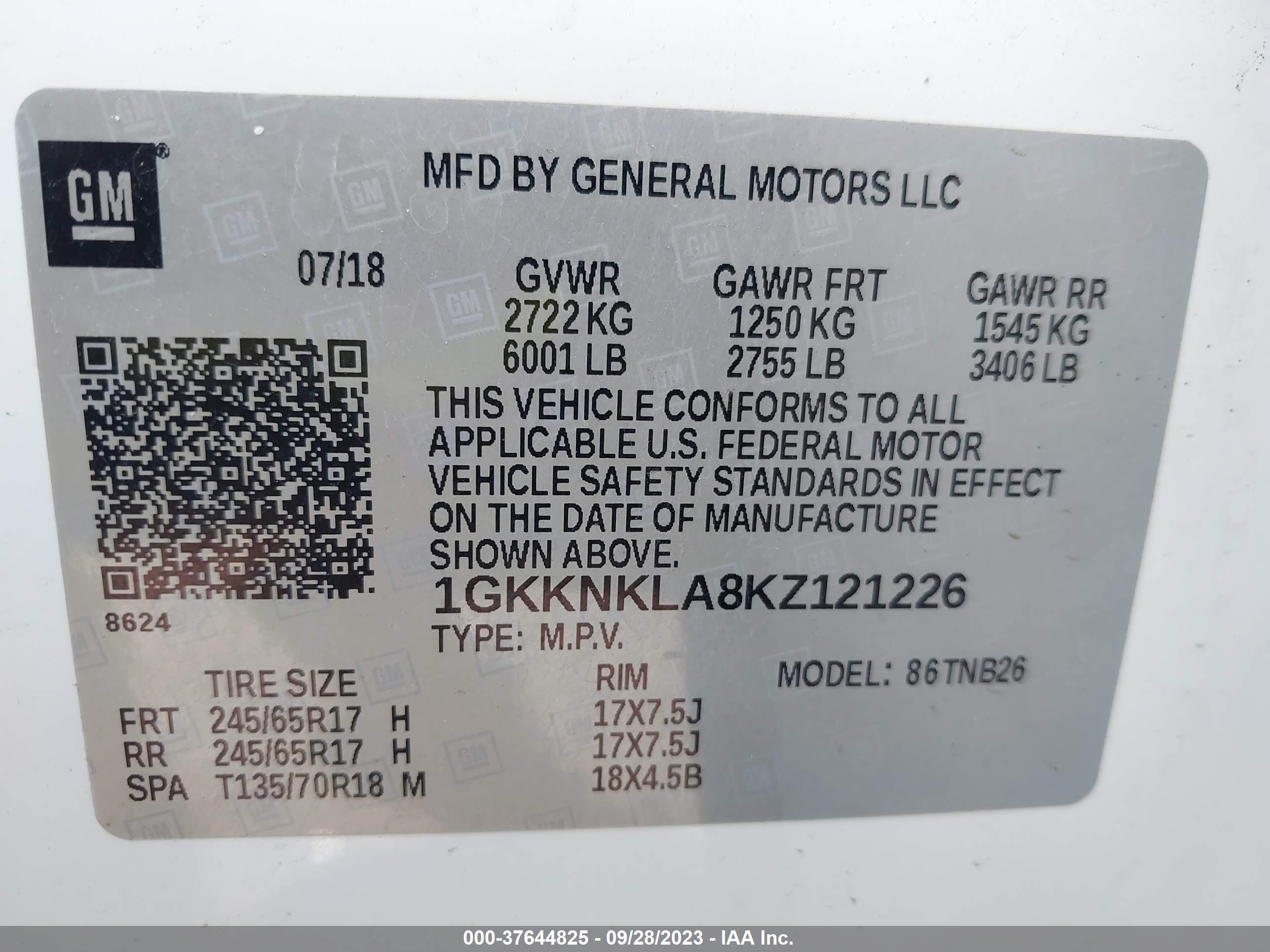 Photo 8 VIN: 1GKKNKLA8KZ121226 - GMC ACADIA 