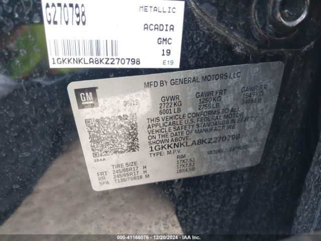 Photo 8 VIN: 1GKKNKLA8KZ270798 - GMC ACADIA 