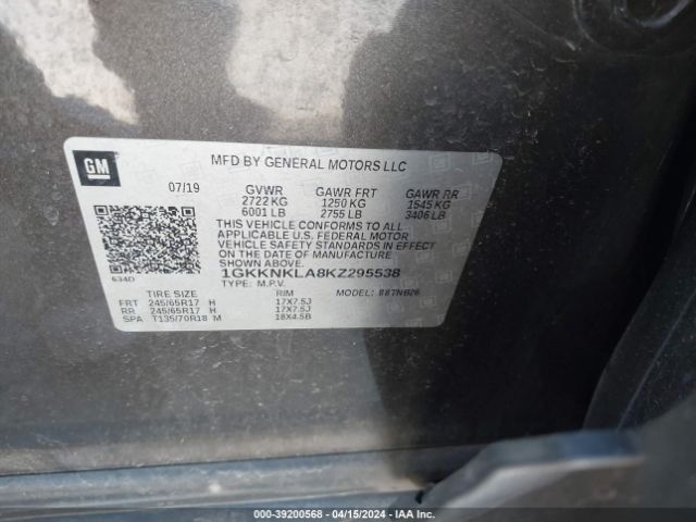 Photo 8 VIN: 1GKKNKLA8KZ295538 - GMC ACADIA 