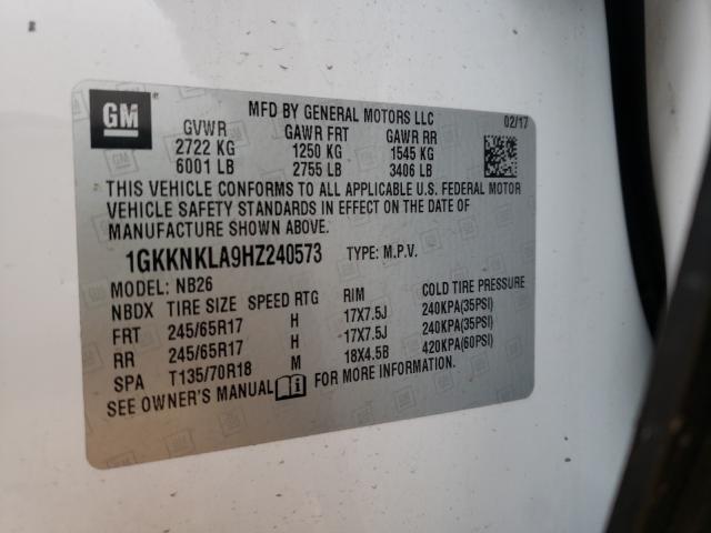 Photo 9 VIN: 1GKKNKLA9HZ240573 - GMC ACADIA SLE 