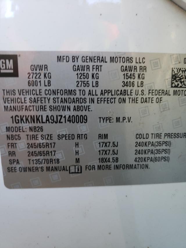 Photo 9 VIN: 1GKKNKLA9JZ140009 - GMC ACADIA SLE 