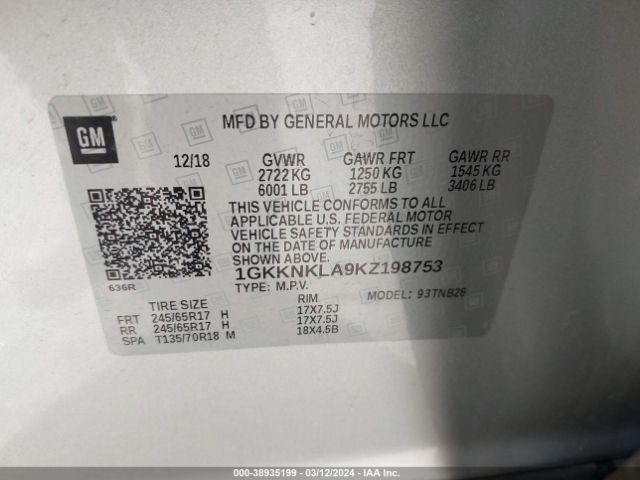 Photo 8 VIN: 1GKKNKLA9KZ198753 - GMC ACADIA 