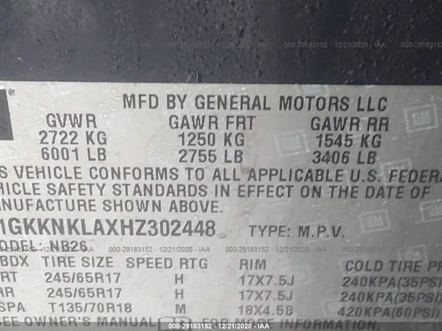 Photo 8 VIN: 1GKKNKLAXHZ302448 - GMC ACADIA 