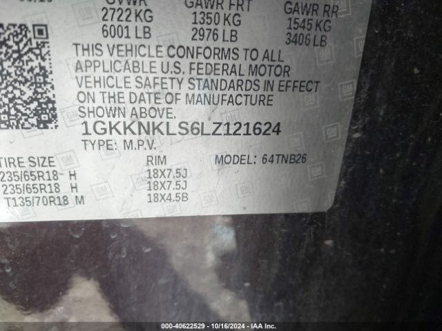 Photo 8 VIN: 1GKKNKLS6LZ121624 - GMC ACADIA 