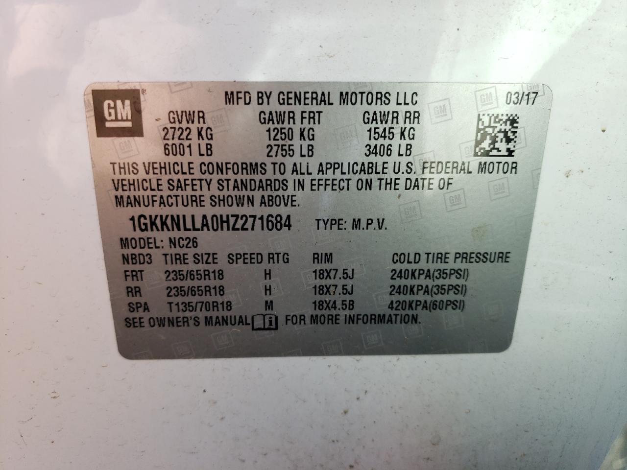 Photo 12 VIN: 1GKKNLLA0HZ271684 - GMC ACADIA 