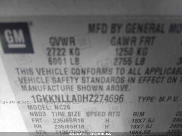 Photo 8 VIN: 1GKKNLLA0HZ274696 - GMC ACADIA 