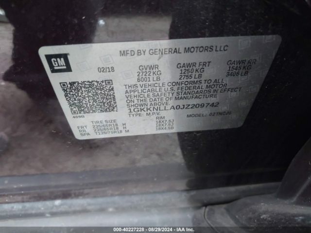 Photo 8 VIN: 1GKKNLLA0JZ209742 - GMC ACADIA 