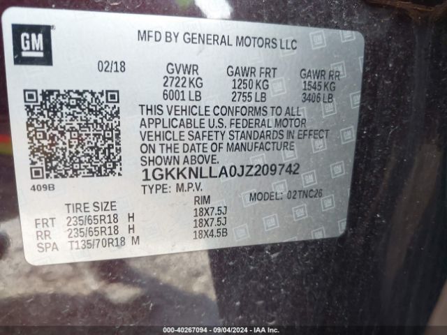 Photo 8 VIN: 1GKKNLLA0JZ209742 - GMC ACADIA 