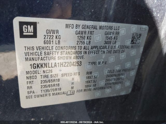 Photo 8 VIN: 1GKKNLLA1HZ204253 - GMC ACADIA 