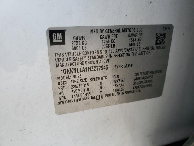 Photo 12 VIN: 1GKKNLLA1HZ277946 - GMC ACADIA SLE 