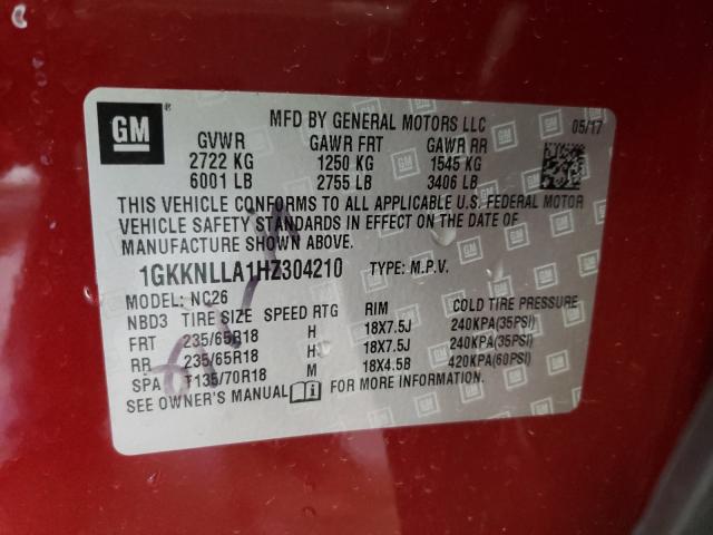 Photo 9 VIN: 1GKKNLLA1HZ304210 - GMC ACADIA SLE 