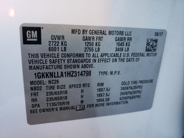 Photo 9 VIN: 1GKKNLLA1HZ314798 - GMC ACADIA SLE 