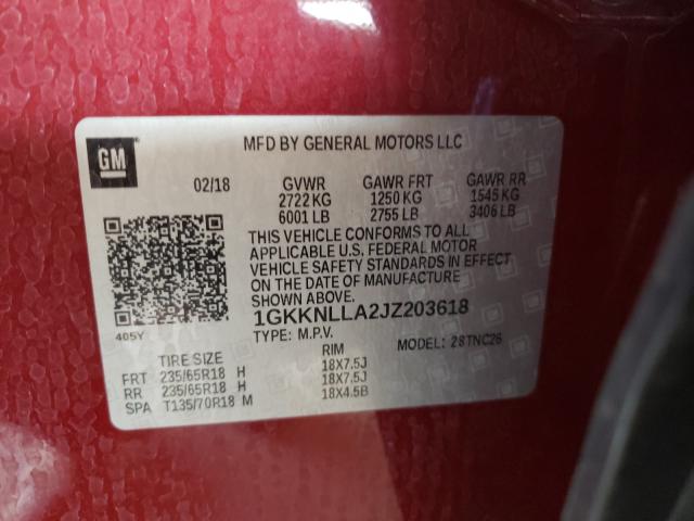 Photo 9 VIN: 1GKKNLLA2JZ203618 - GMC ACADIA SLE 