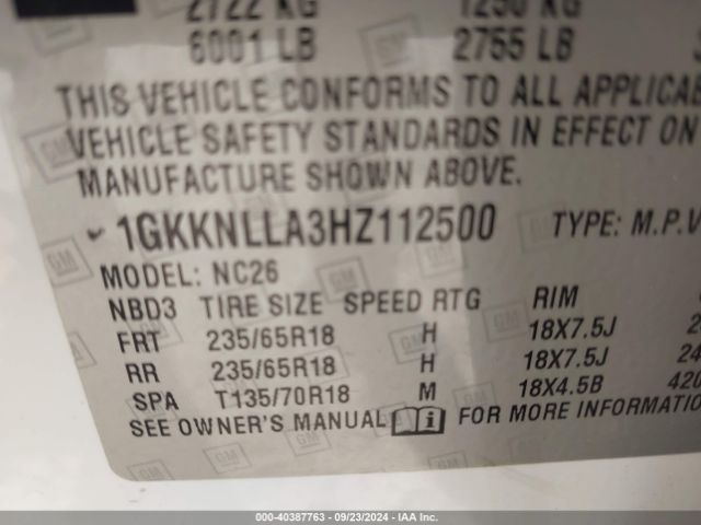 Photo 8 VIN: 1GKKNLLA3HZ112500 - GMC ACADIA 